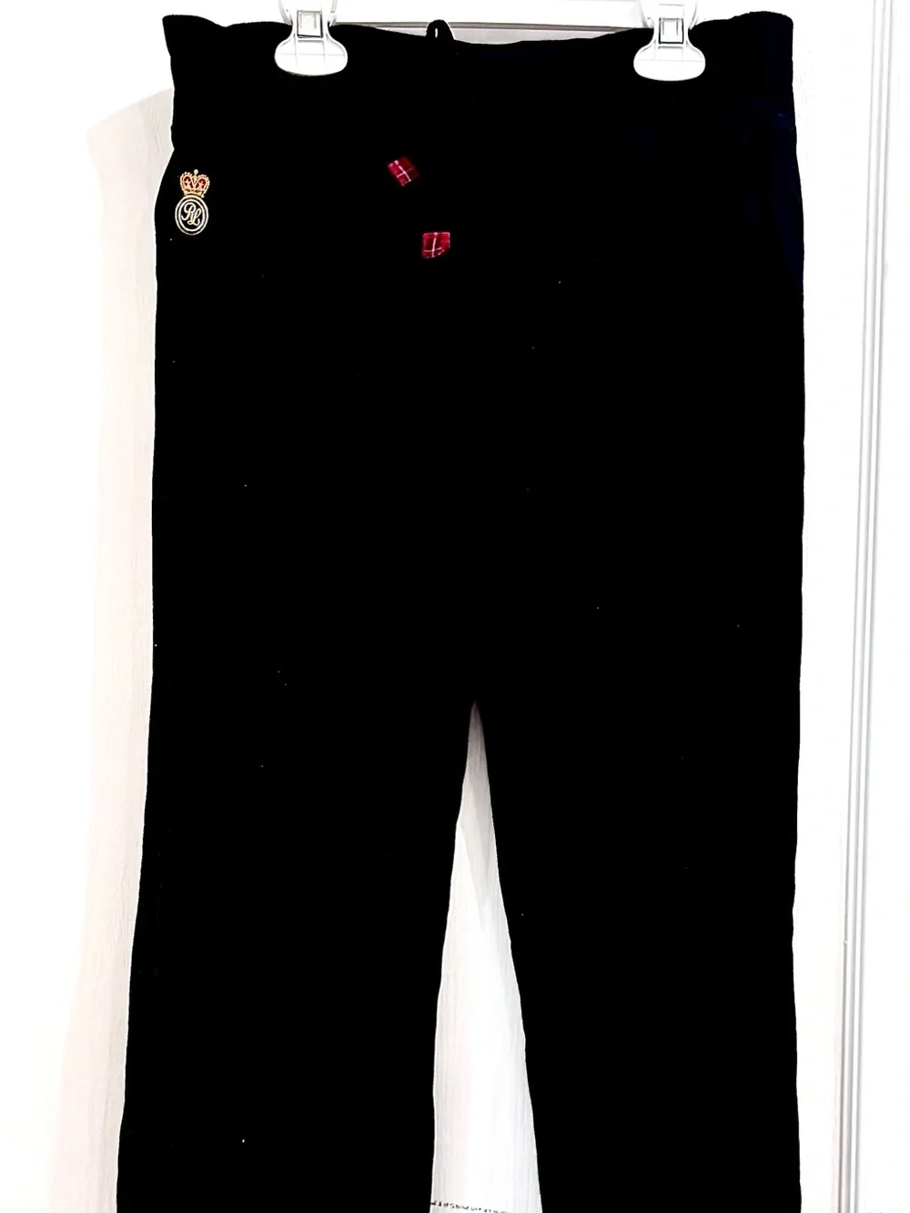 Ralph Lauren Black Sweatpants with Red Plaid Accents